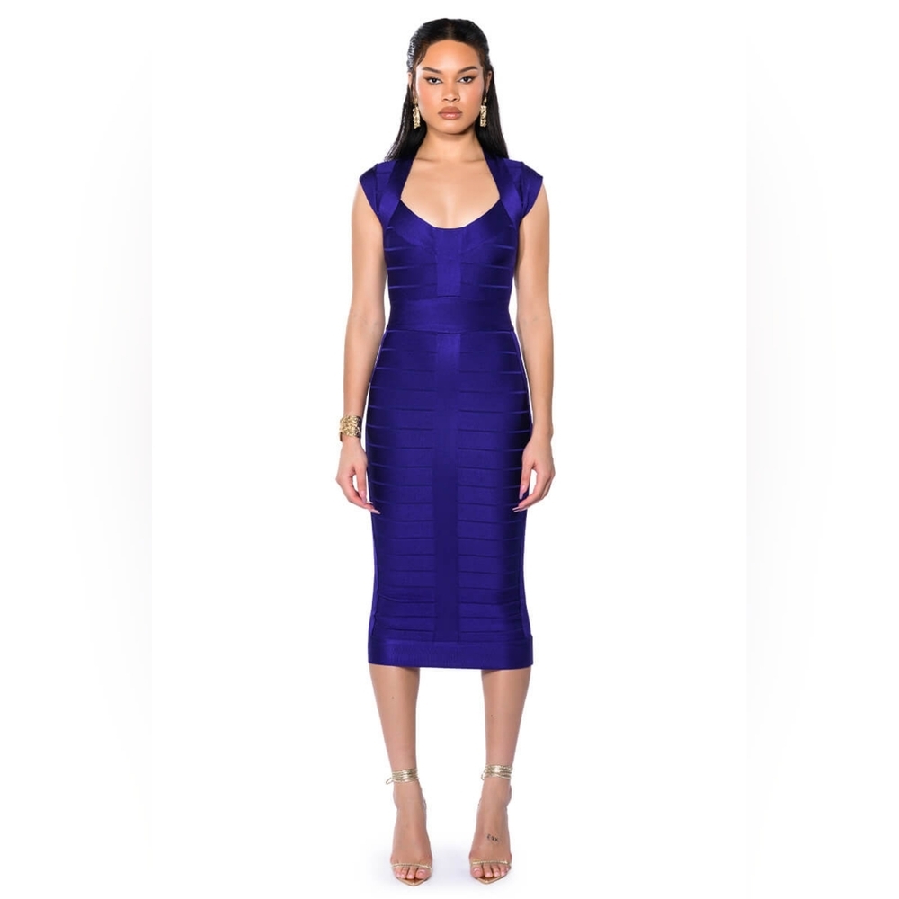 AKIRA Royal Purple Bandage Midi Dress